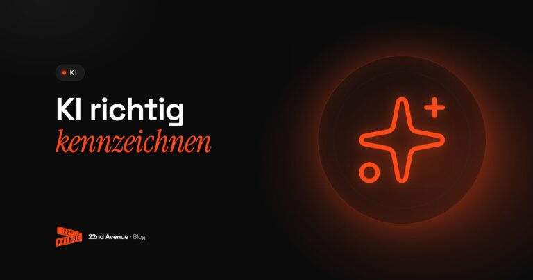Titelgrafik mit dem Schriftzug „KI richtig kennzeichnen“ zum Beitrag über die KI-Kennzeichnungspflicht für Chatbots, KI-Bilder und Social-Media-Videos