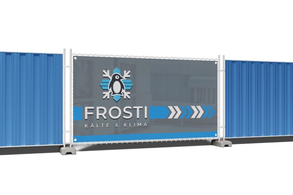 Letterhead & construction fence banner for Frosti Kälte & Klima