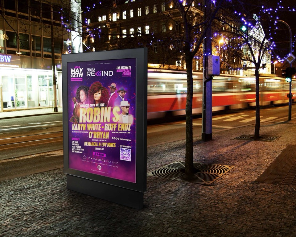 Event-Kampagne: Flyer, Poster, Ticket-App für R&B Rewind